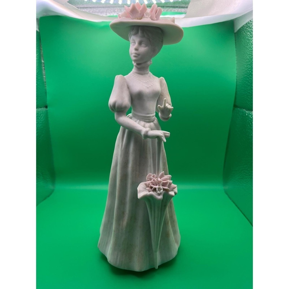 Vintage Enesco E-9009 Lady Figurine Bisque Porcelain Mexico Victorian Floral